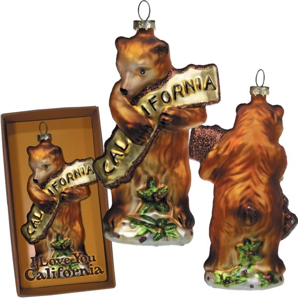 California Bear Hug Glass Christmas Ornament
