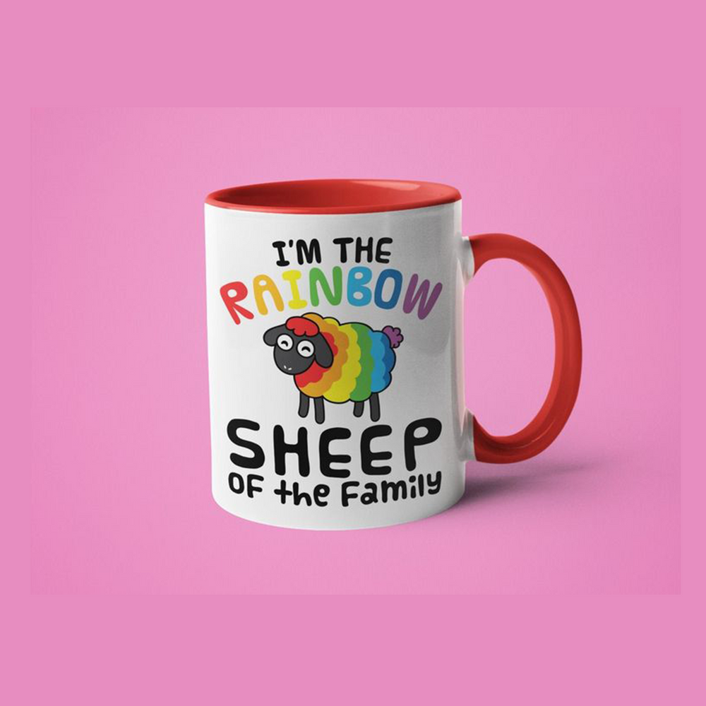 I'm the Rainbow Sheep of the Family: 15oz red handle