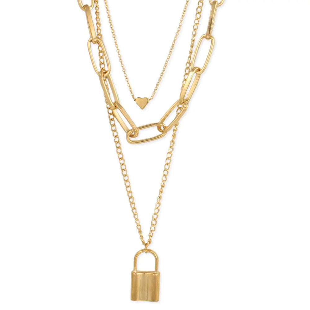 Gold Padlock Layer Necklace